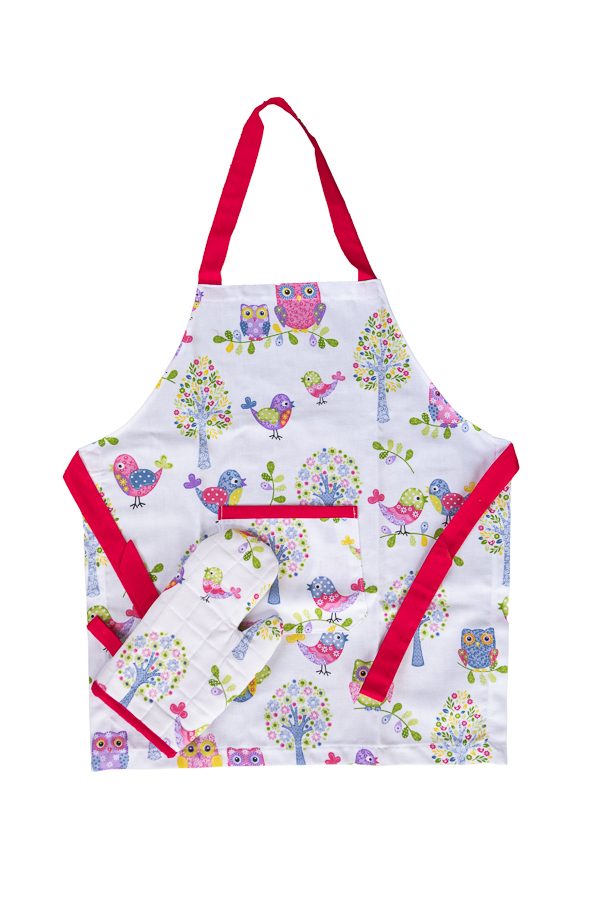 Kids Apron and Oven Mitt Owl and Bird