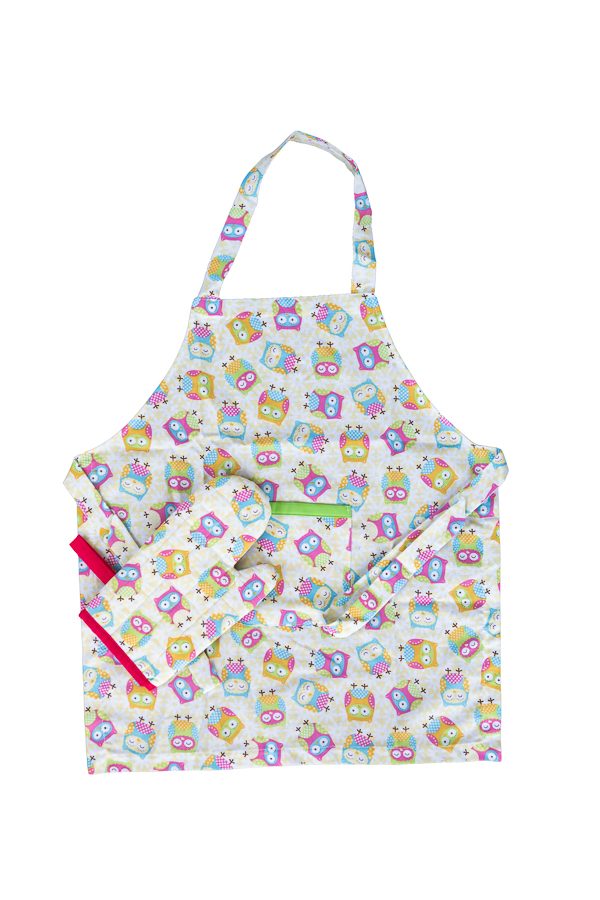 Kids Apron and Oven Mitt Owls